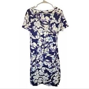 Soft Surroundings Wrap Knee Length Dress Blue Purple Floral Size Medium